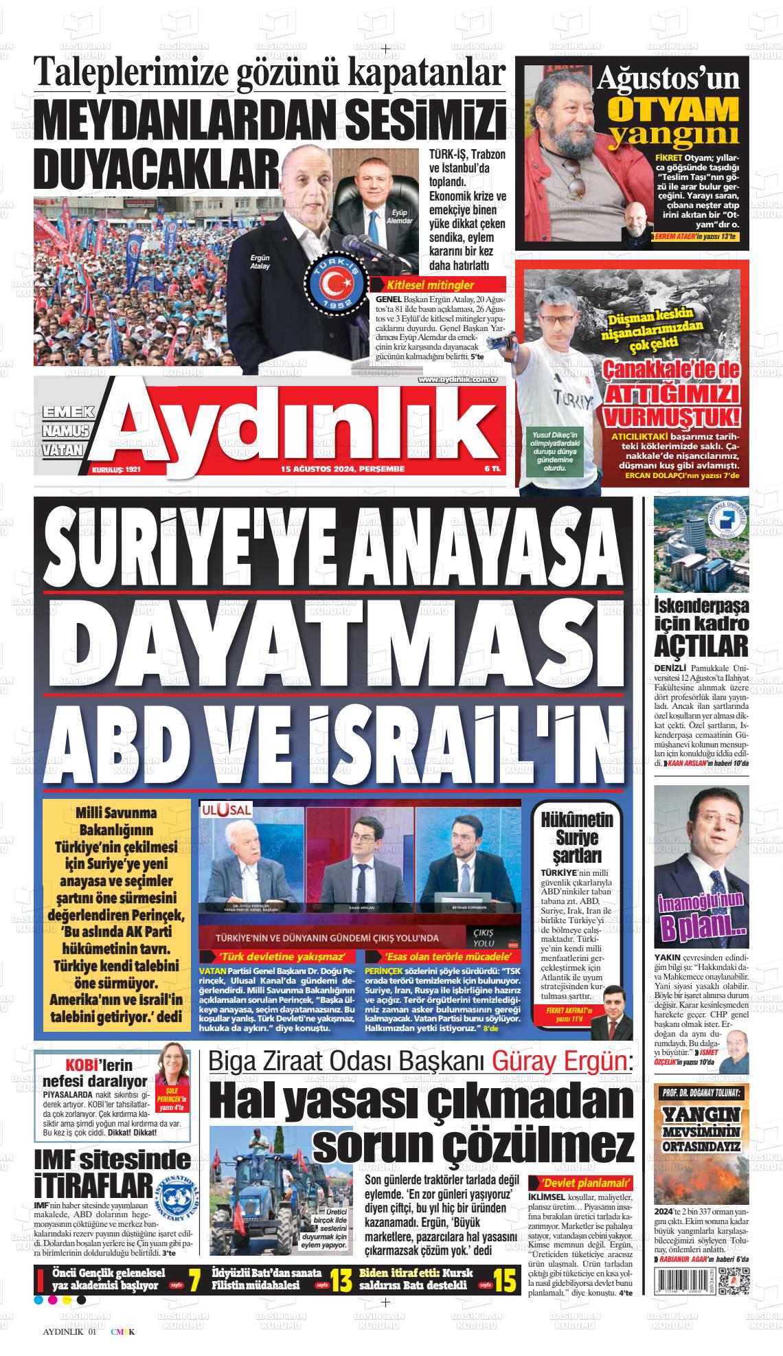 aydinlik vatan emek namus 15 agustos 2024 tarihli gazetesi B