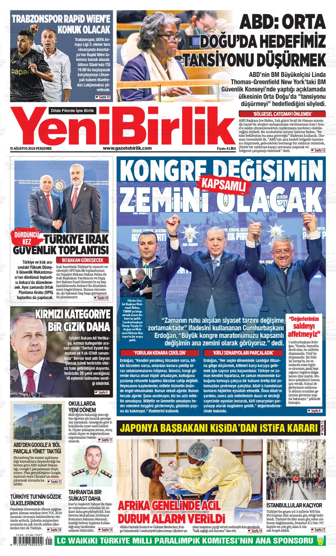 yeni birlik 15 agustos 2024 tarihli gazetesi B